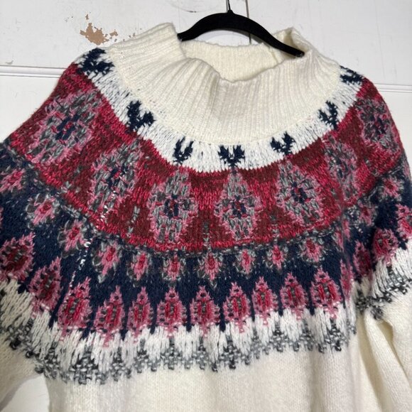Lucky Brand Fairisle Turtleneck Sweater Wool White Red Blue Size XXL Knit - Picture 5 of 13